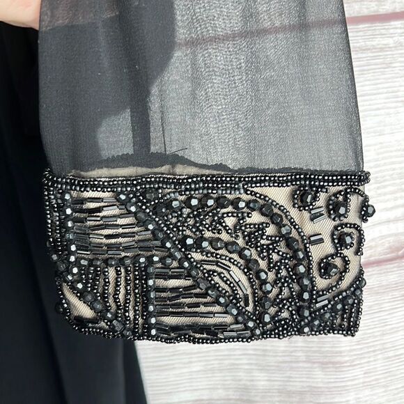 Oleg Cassini Black Tie Formal Shift Black 
Dress Beaded Neckline and Cuffs - Picture 6 of 15